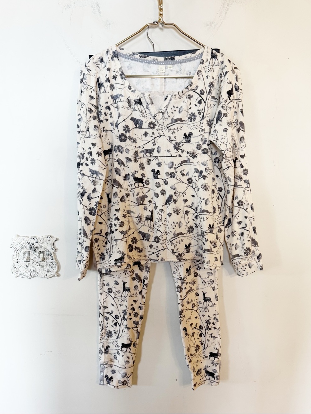 Anthropologie E by Eloise Floral Woodland Animal Thermal Pajama Set S / M - Picture 3 of 11